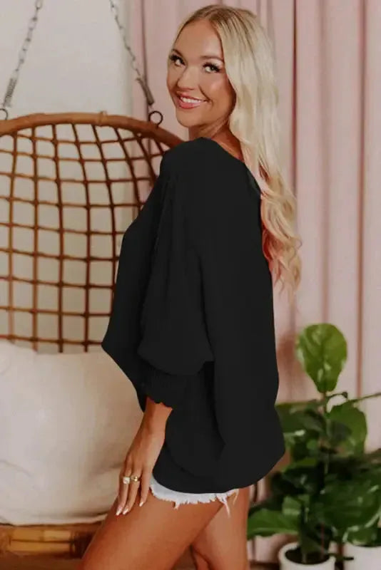 Green Smocked Wrist Shift Top - Fashionfitz