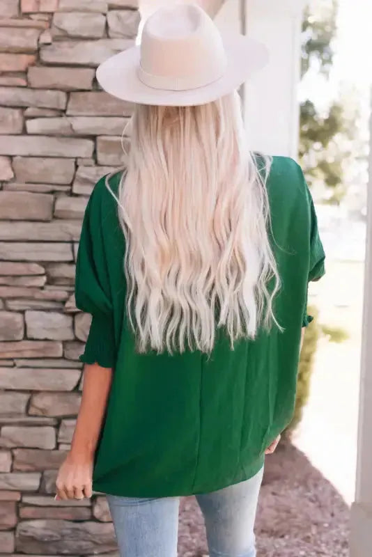 Green Smocked Wrist Shift Top - Fashionfitz