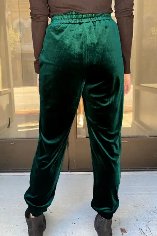 Green solid velvet jogger pants - joggers