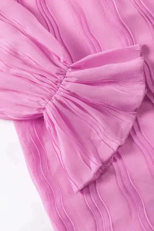 Green Striking Pleated Flared Cuff Long Sleeve Blouse - Fashionfitz