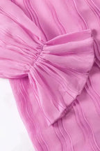 Green Striking Pleated Flared Cuff Long Sleeve Blouse - Fashionfitz