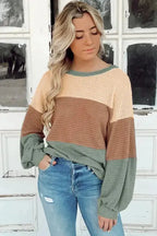 Green Stripe Textured Baggy Top - Fashionfitz