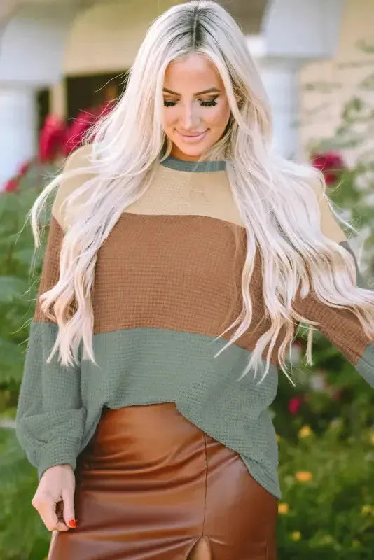 Green Stripe Textured Baggy Top - Fashionfitz