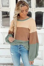 Green Stripe Textured Baggy Top - Fashionfitz