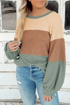Green Stripe Textured Baggy Top - Fashionfitz