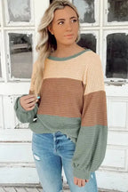 Green Stripe Textured Baggy Top - Fashionfitz