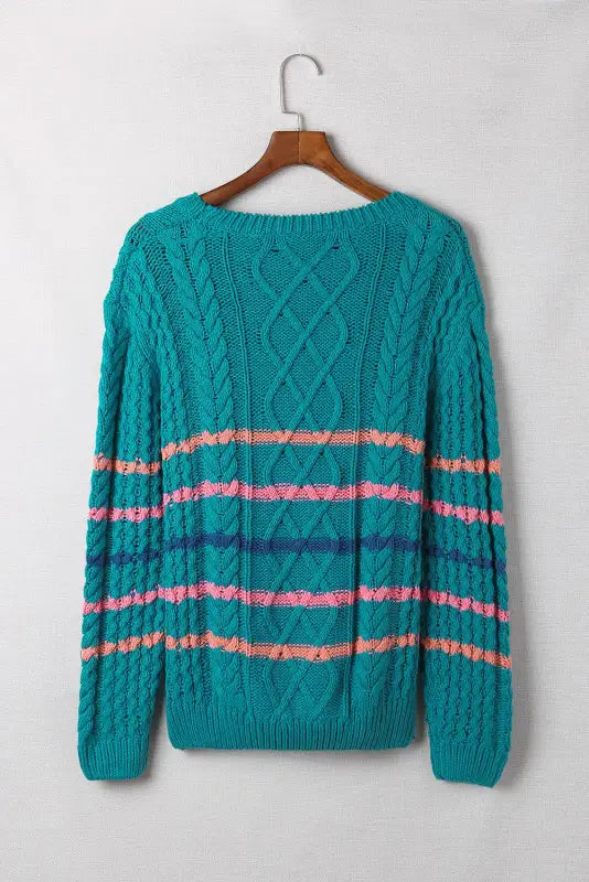 Green striped color block textured knit pullover sweater - sweaters & cardigans