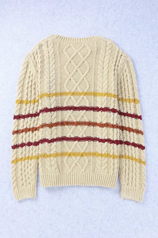 Green striped color block textured knit pullover sweater - sweaters & cardigans