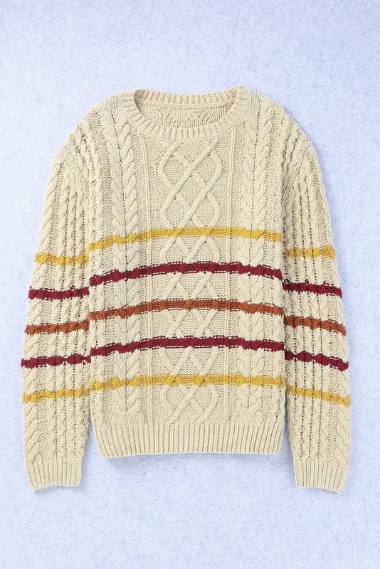 Green striped color block textured knit pullover sweater - sweaters & cardigans