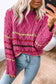 Green striped color block textured knit pullover sweater - rose / s / 60% cotton + 40% acrylic - sweaters & cardigans