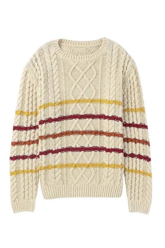 Green striped color block textured knit pullover sweater - sweaters & cardigans