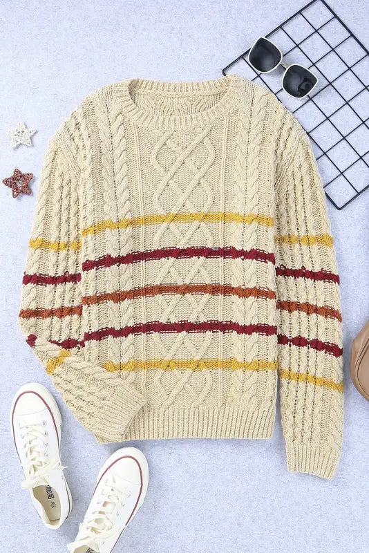 Green striped color block textured knit pullover sweater - sweaters & cardigans