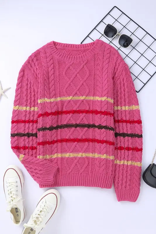 Green striped color block textured knit pullover sweater - sweaters & cardigans