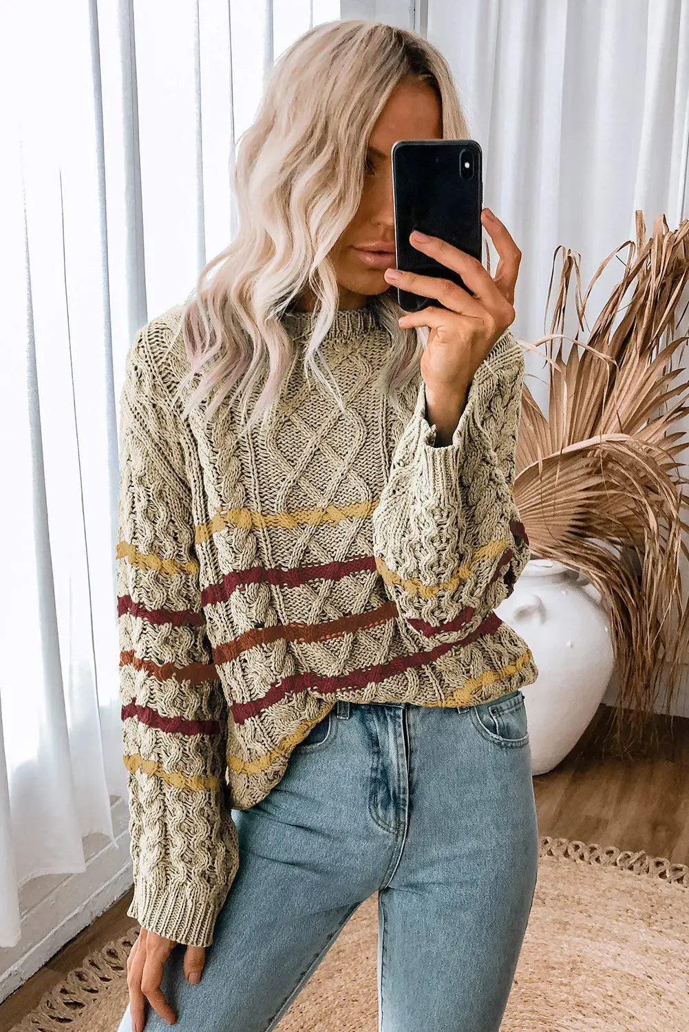 Green striped color block textured knit pullover sweater - sweaters & cardigans