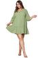 Green textured ruffled buttoned v neck plus size mini dress