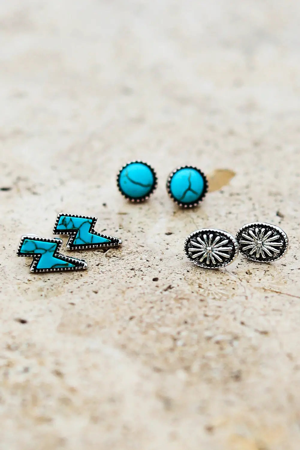 Green three-piece turquoise stud earrings set - one size / alloy