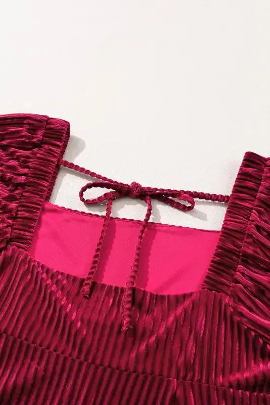 Green Tie Back Square Neck Velvet Babydoll Dress - Fashionfitz