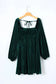 Dresses green tie back square neck velvet babydoll dress