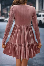 Green Tie Back Square Neck Velvet Babydoll Dress - Fashionfitz