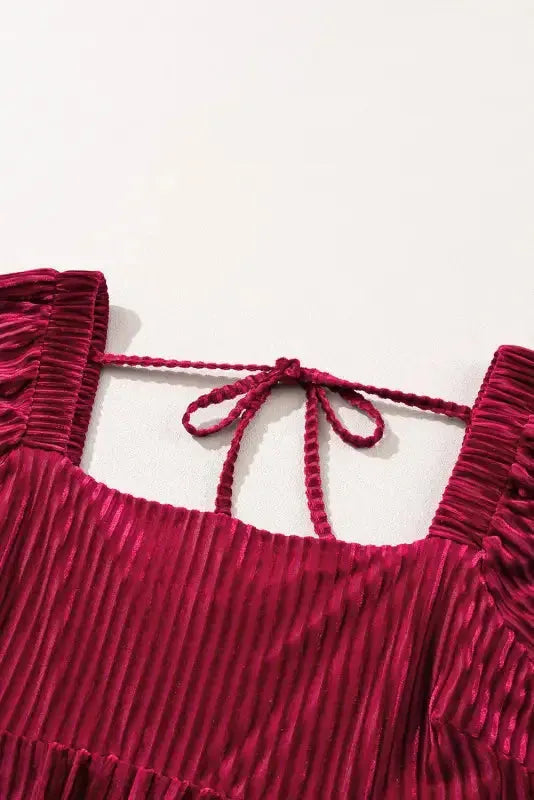 Green Tie Back Square Neck Velvet Babydoll Dress - Fashionfitz