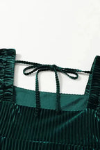 Green Tie Back Square Neck Velvet Babydoll Dress - Fashionfitz