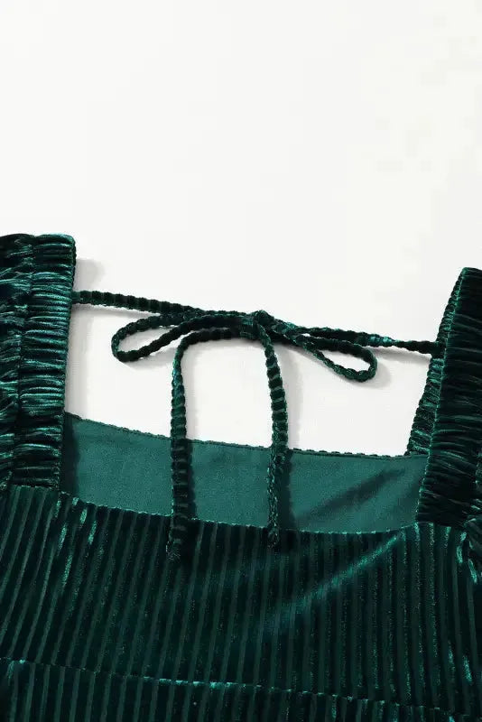 Green Tie Back Square Neck Velvet Babydoll Dress - Fashionfitz