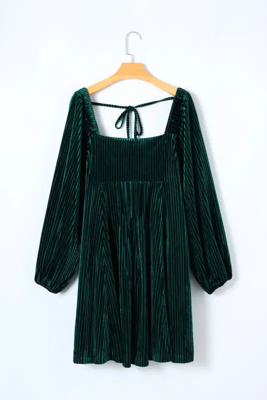 Dresses green tie back square neck velvet babydoll dress