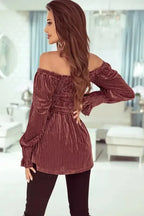 Green Tie Back Square Neck Velvet Babydoll Dress - Fashionfitz