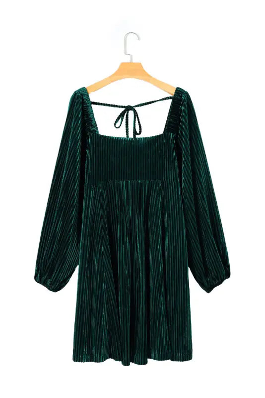 Dresses green tie back square neck velvet babydoll dress