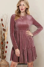 Green Tie Back Square Neck Velvet Babydoll Dress - Fashionfitz