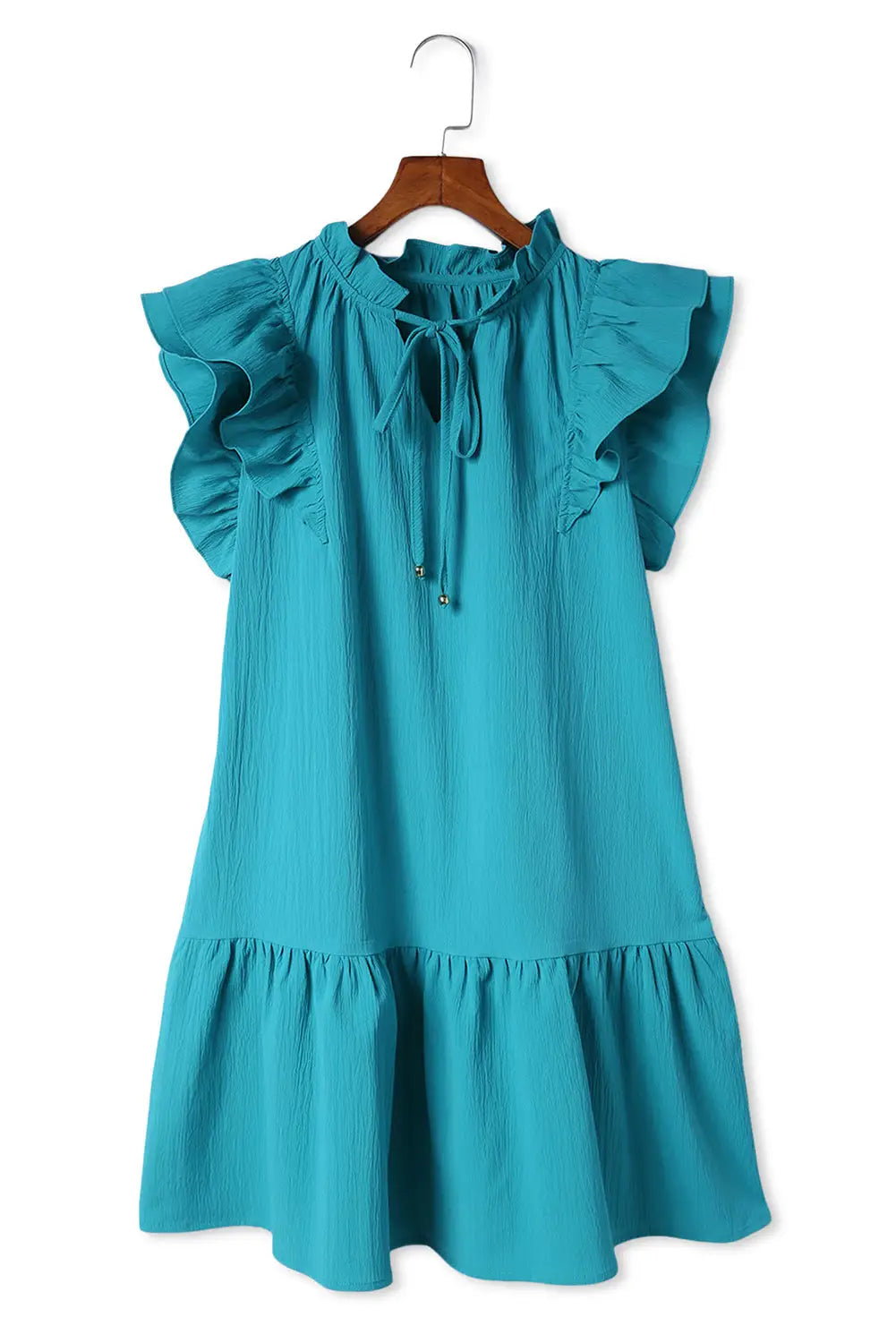 Green tiered ruffled sleeves mini dress with pockets - dresses