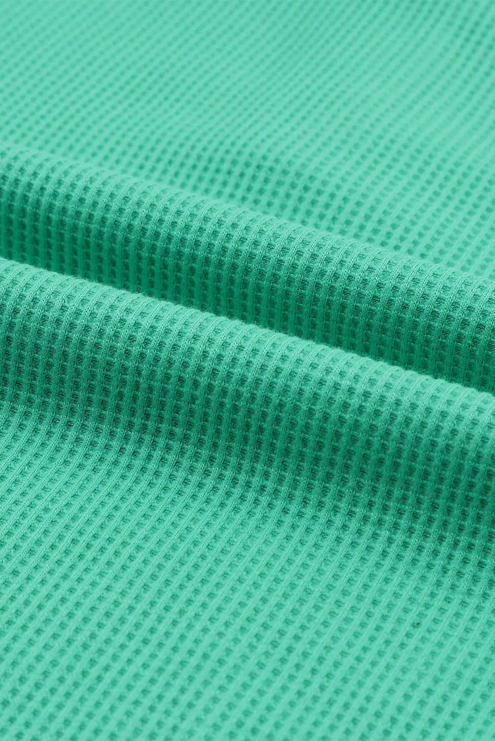Green trimmed neckline waffle knit henley top - long sleeve tops