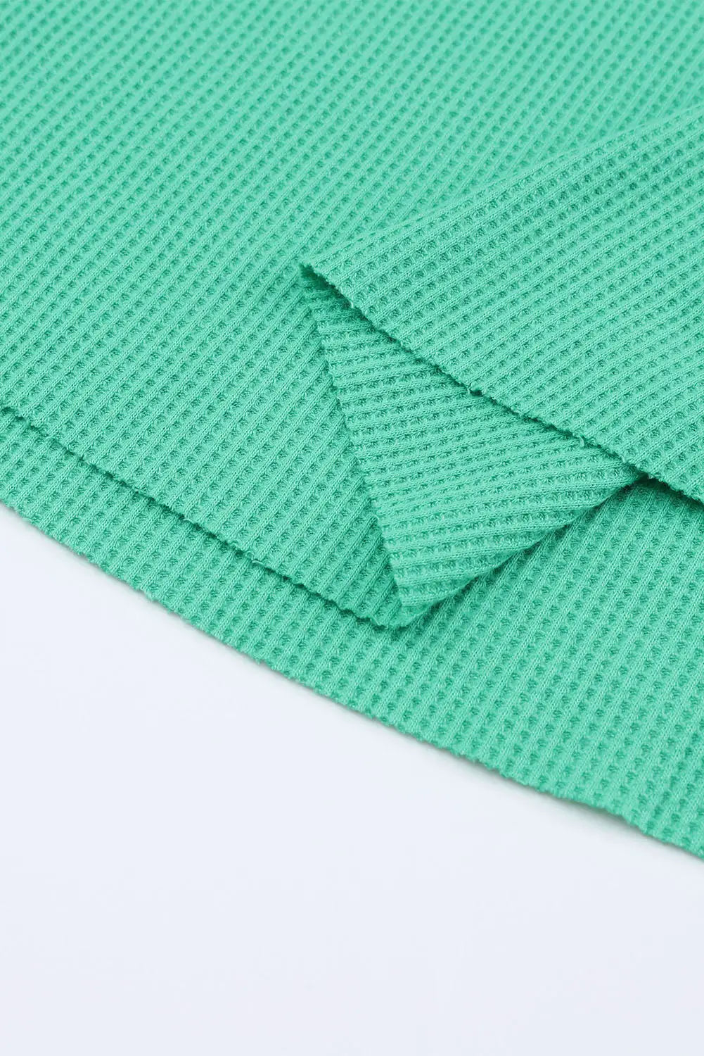 Green trimmed neckline waffle knit henley top - long sleeve tops