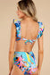 Green tropical print ruffled square neck tie high waist swimsuit - swimsuits