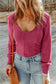 Green u neck textured long sleeve top - rose / s / 95% polyester + 5% elastane - tops