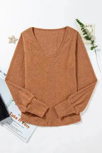 Green U Neck Textured Long Sleeve Top - Fashionfitz