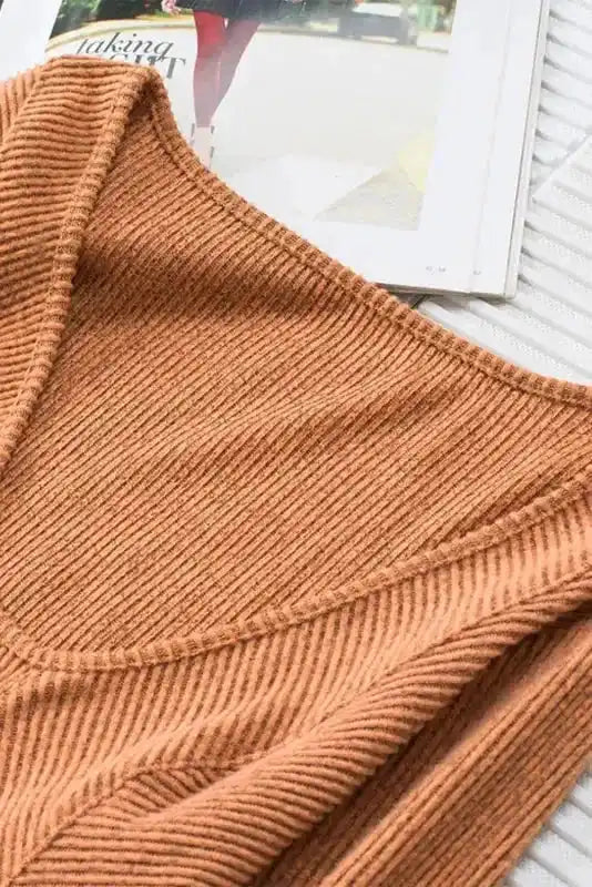 Green U Neck Textured Long Sleeve Top - Fashionfitz