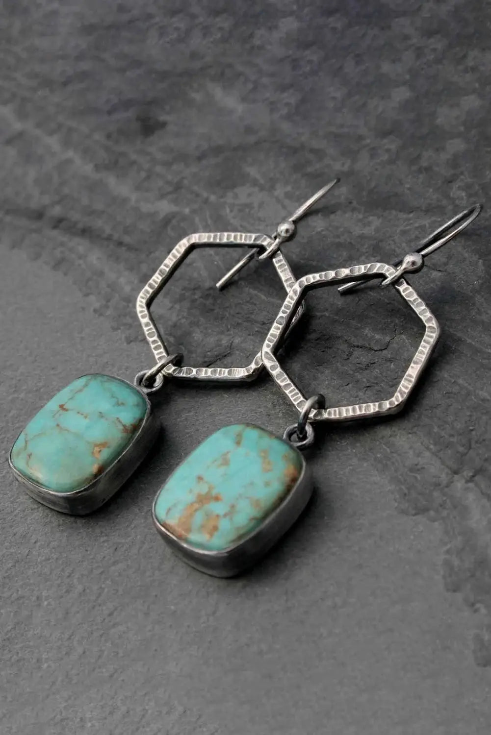 Green vintage turquoise geometric drop earrings - one size / 100% alloy