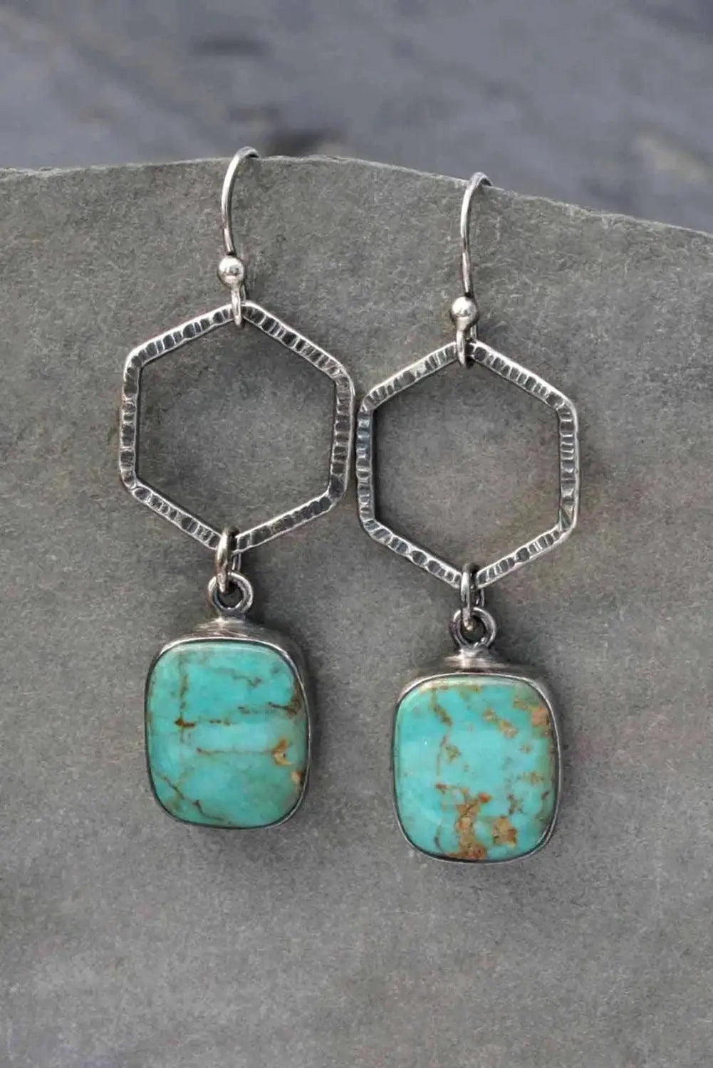 Green vintage turquoise geometric drop earrings - one size / 100% alloy