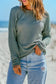 Green Waffle Knit Drop Shoulder Long Sleeve Top - Fashionfitz