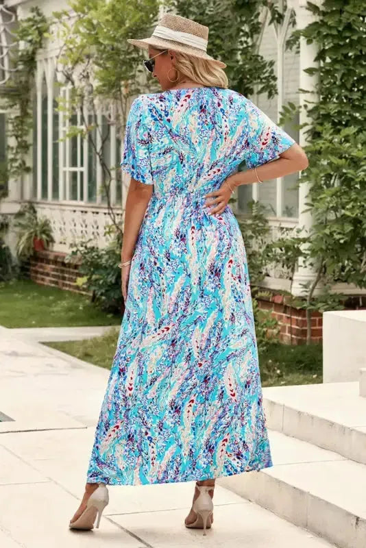 Green Wrap V Neck Floral Maxi Dress - Fashionfitz