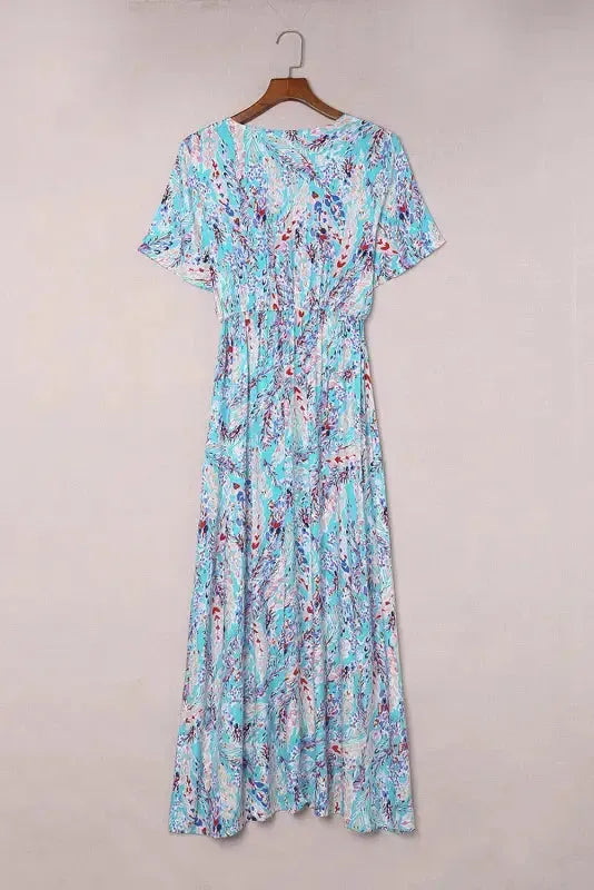 Green Wrap V Neck Floral Maxi Dress - Fashionfitz