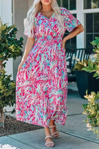 Green Wrap V Neck Floral Maxi Dress - Fashionfitz