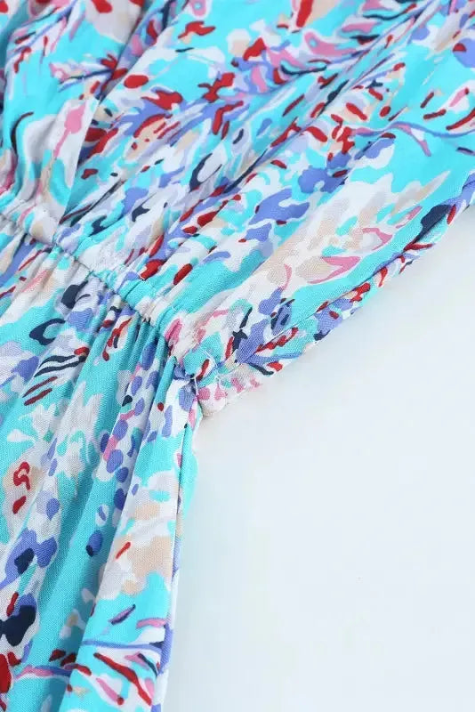 Green Wrap V Neck Floral Maxi Dress - Fashionfitz