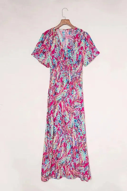 Green Wrap V Neck Floral Maxi Dress - Fashionfitz