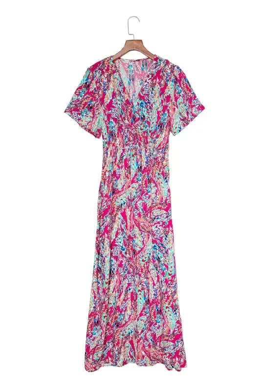 Green Wrap V Neck Floral Maxi Dress - Fashionfitz