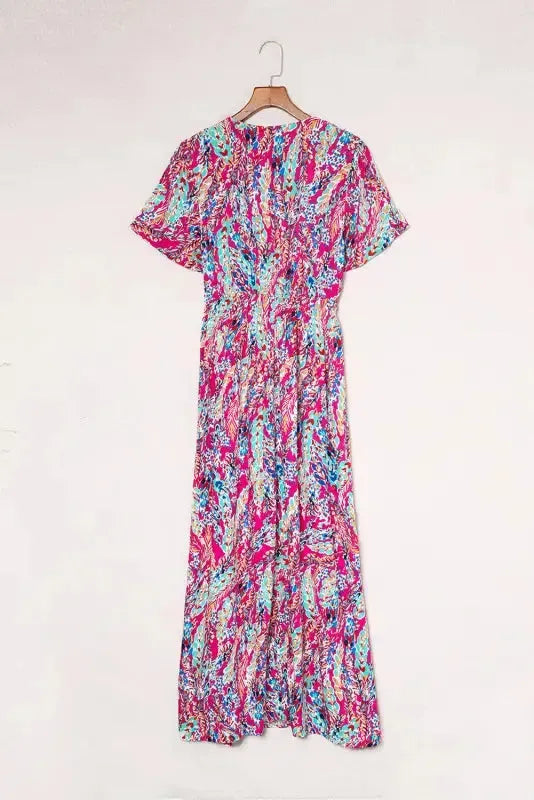 Green Wrap V Neck Floral Maxi Dress - Fashionfitz