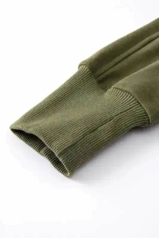 Green Zip Up Stand Collar Ribbed Thumbhole Sleeve Sweatshirt - Fashionfitz