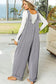 Wide leg gray striped overalls over white top - grey corded wide leg jumpsuit. Relax relax!