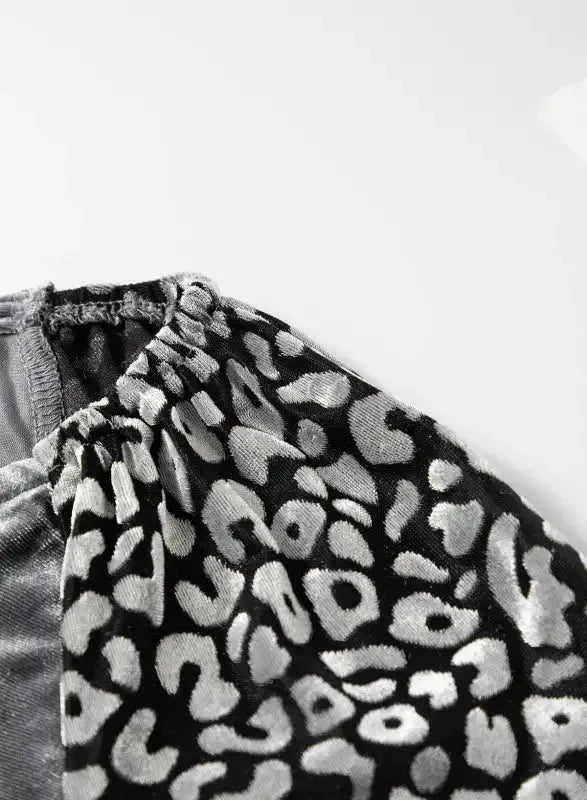 Grey Leopard Velvet Blouse - Fashionfitz